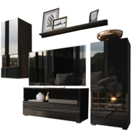 Obývacia stena BOXING 39, 86x120x38, čierna/čierna lesk -  - 0