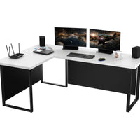 Počítačový rohový stôl VINI + zadná doska, 200/135x76x65, biela -  - 0