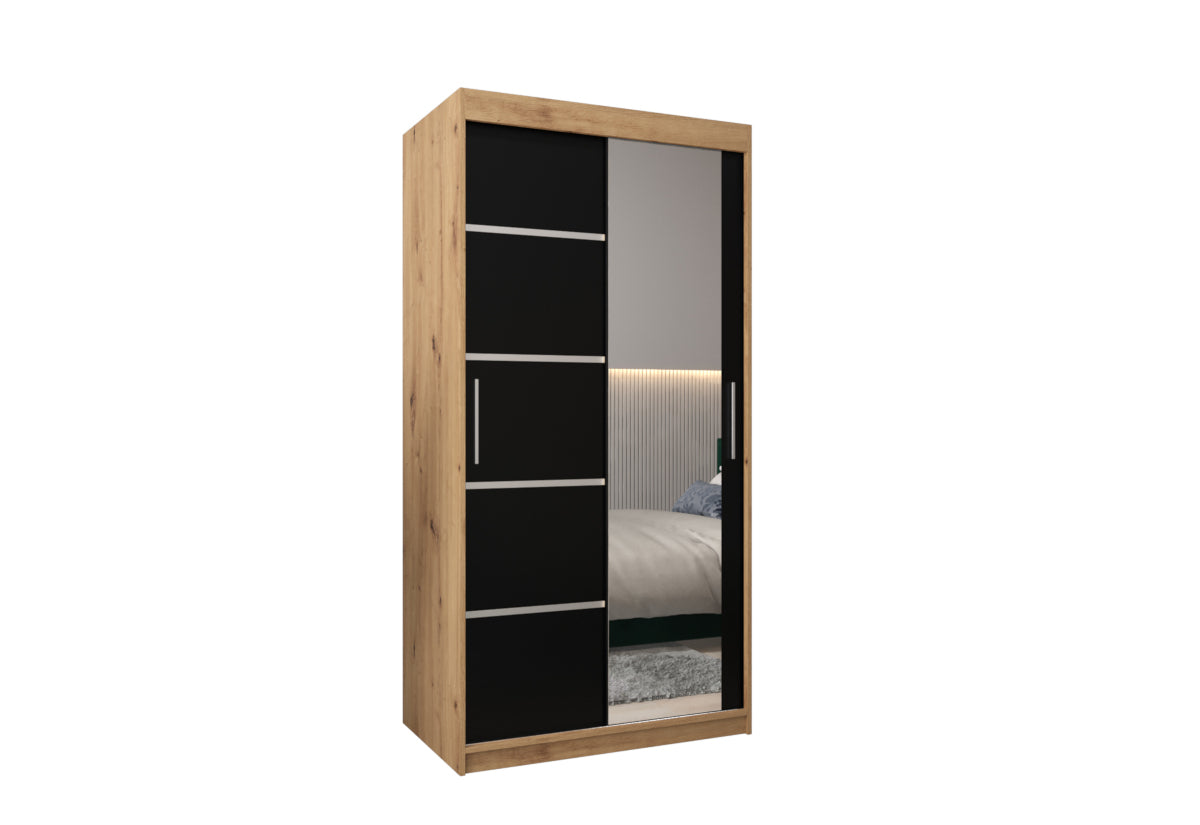 Šatníková skriňa VERONA 2, 100x200x62, dub artisan/čierna -  - 0