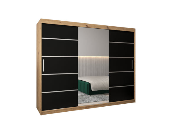 Šatníková skriňa VERONA 2, 250x200x62, dub artisan/čierna -  - 0