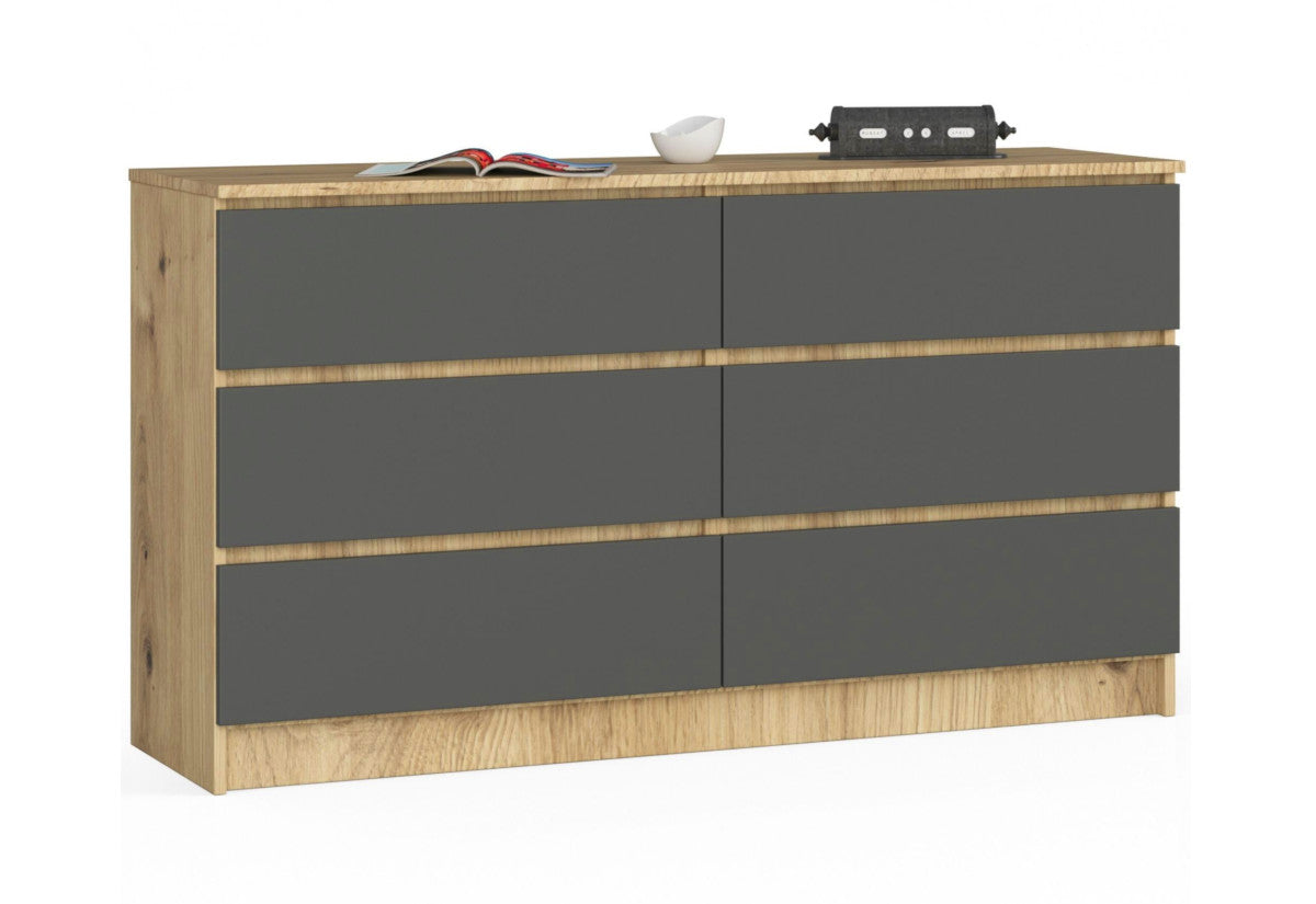 Komoda K140 6SZ, 138,4x77x40, dub artisan/grafit -  - 0