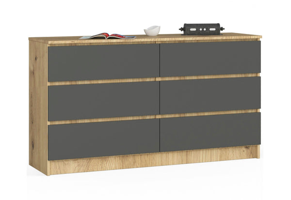 Komoda K140 6SZ, 138,4x77x40, dub artisan/grafit -  - 0