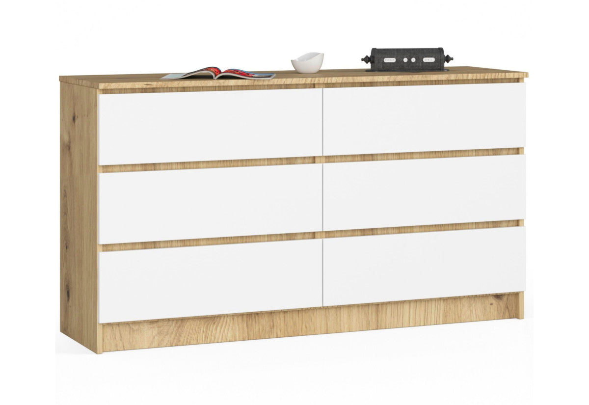 Komoda K140 6SZ, 138,4x77x40, dub artisan/biela -  - 0