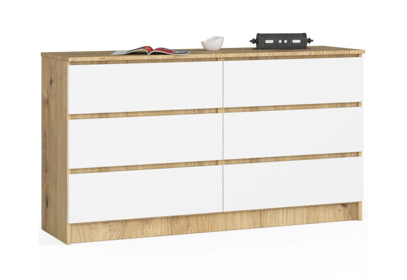 Komoda K140 6SZ, 138,4x77x40, dub artisan/biela -  - 0