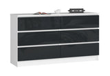 Komoda K140 6SZ 2, 138,4x77x40, biela/grafit lesk -  - 0