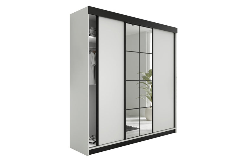 Šatníková skriňa LAMARO, 200x205x59, biela/čierna -  - 0