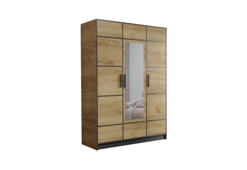 Šatníková skriňa ROJ 3D s páskami, 156,4x205x39, dub craft zlatý/čierna -  - 0
