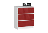 Komoda K60 3SZ, 60,4x77x40, biela/červená lesk -  - 0