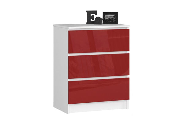 Komoda K60 3SZ, 60,4x77x40, biela/červená lesk -  - 0