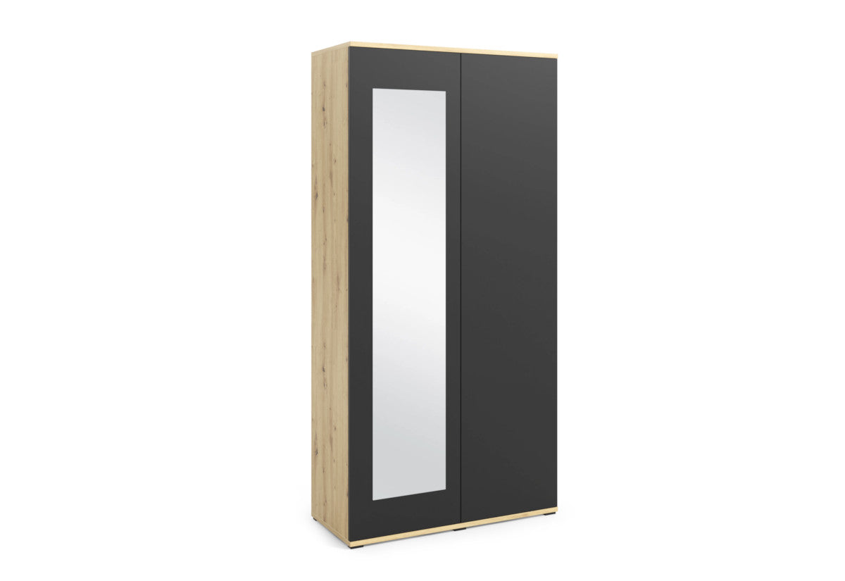 Skriňa AMELI 90 so zrkadlom, 90x185x40, dub artisan/čierna -  - 0