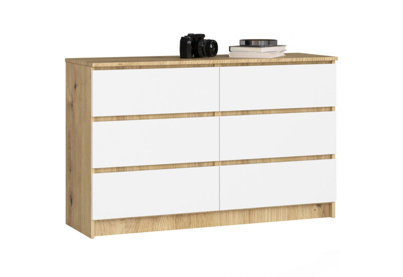 Komoda K120 6SZ, 120,4x77x40, dub artisan/biela -  - 0