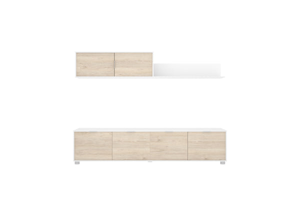 Obývacia stena LIMA, 200x43x40, biela/prírodný -  - 0