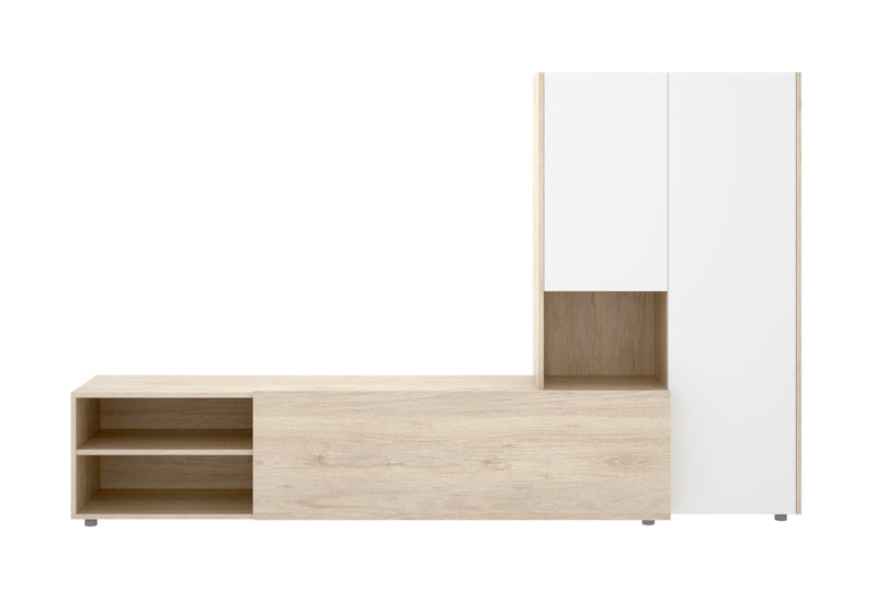 Obývacia stena KEI, 227x140,6x40, prírodný/biela -  - 0