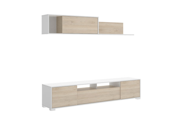 Obývacia zostava KEN, 200x180x41, biela lesk/prírodný -  - 0