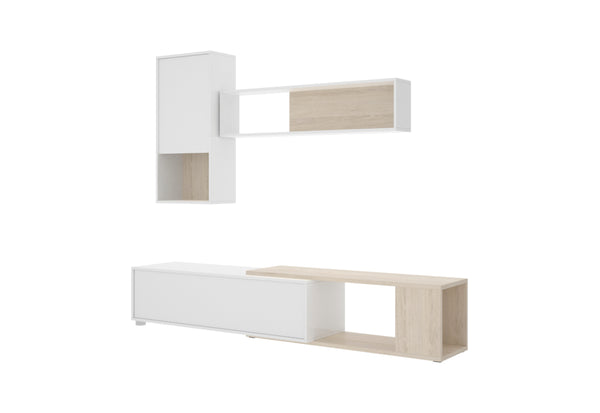 Obývacia zostava OBI, 180/230x180x41, biela lesk/prírodný -  - 0