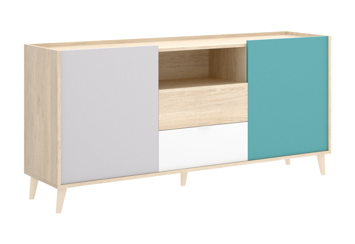 Komoda NOVA 2, 155x75x43, biela/sivá/hnedá/zelená -  - 0