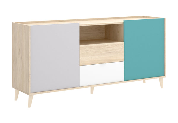 Komoda NOVA 2, 155x75x43, biela/sivá/hnedá/zelená -  - 0
