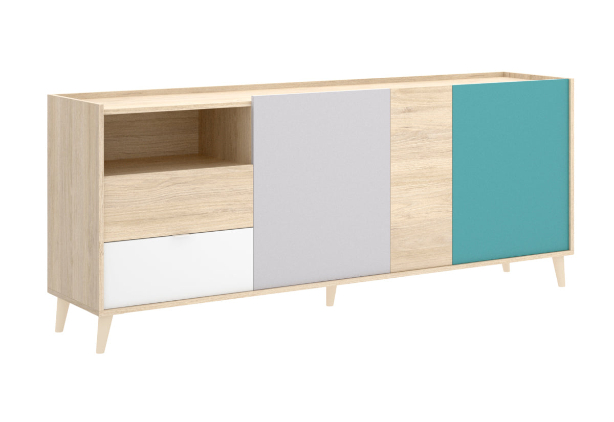 Komoda NOVA 3, 180x75x43, biela/sivá/hnedá/zelená -  - 0