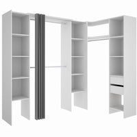 Rohová otvorená šatníková skriňa so závesom SUIT 2, 164-234x205x141, biela -  - 0