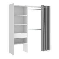 Otvorená šatníková skriňa se závěsem SUIT, 160x205x50, biela -  - 0