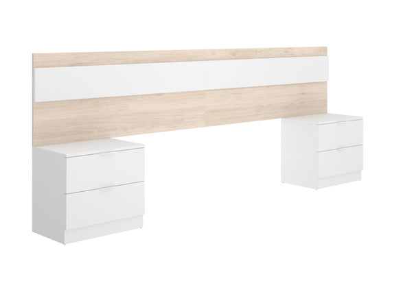 Nočné stolíky s čelom postele NIZA, 248x96x34,2, biela/prírodná -  - 0