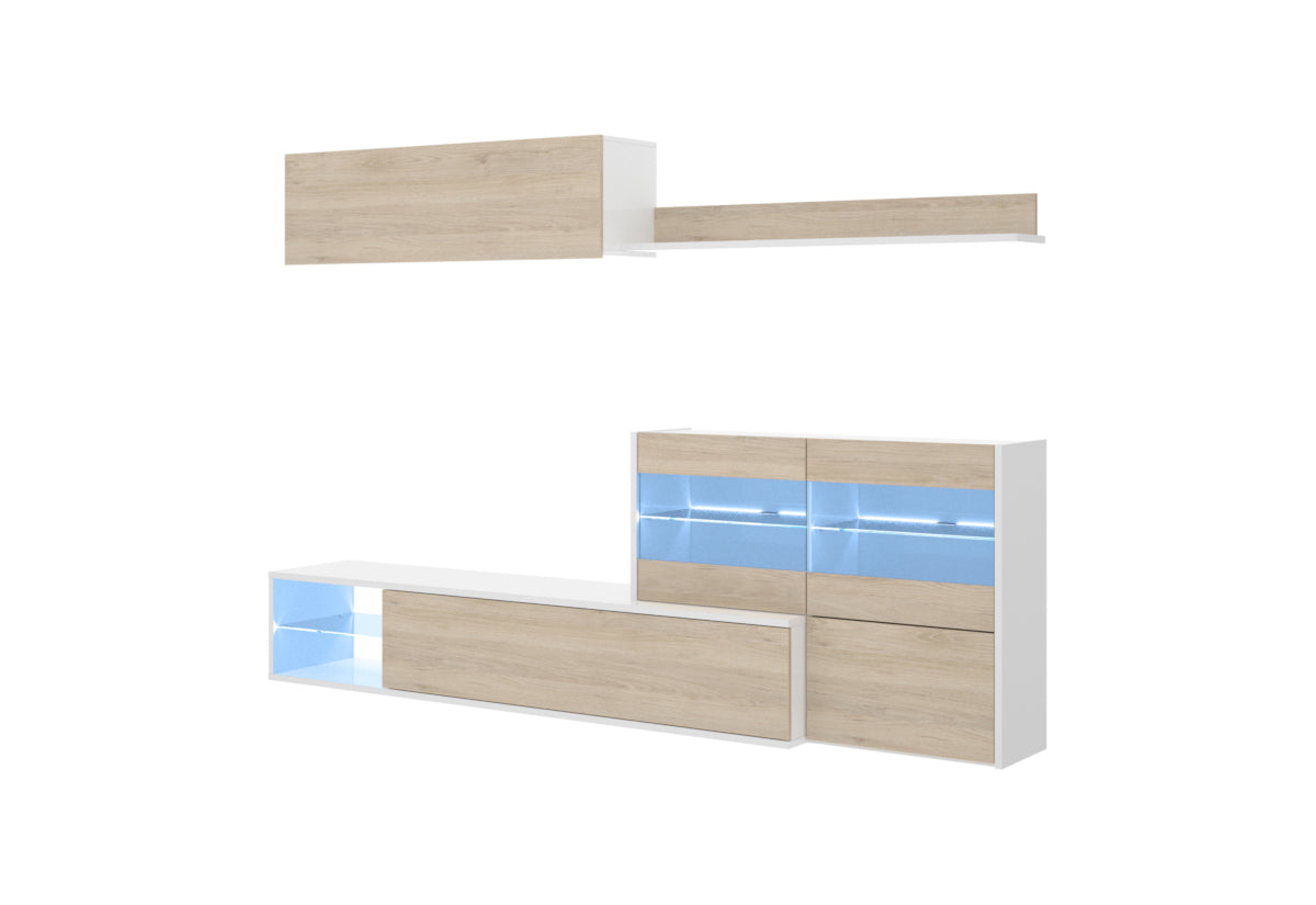 Obývacia stena UMA, 260x180x41, biela lesk/prírodná -  - 0