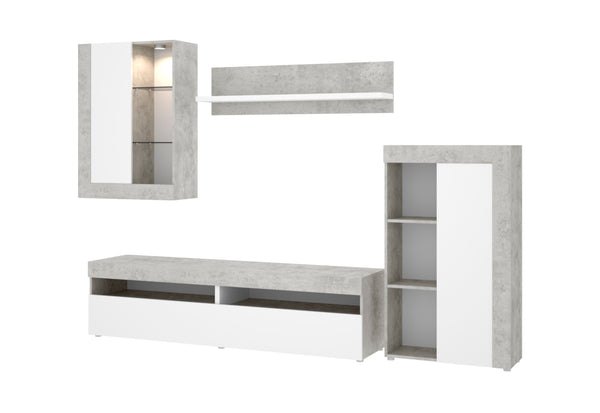 Obývacia stena TOKIO, 265x180x42, betón/biela -  - 0