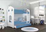 Detská poschodová posteľ DOMINIK 2 Domček + úložný priestor + matrac + rošt ZADARMO