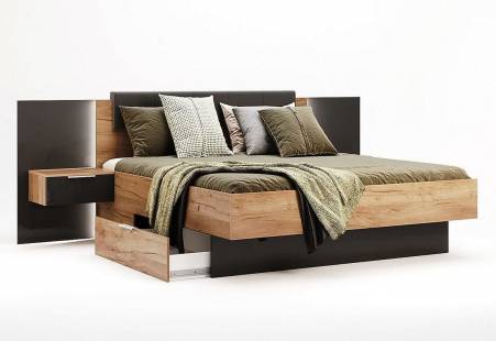 Manželská posteľ LUNA + rošt a doska s nočnými stolíkmi